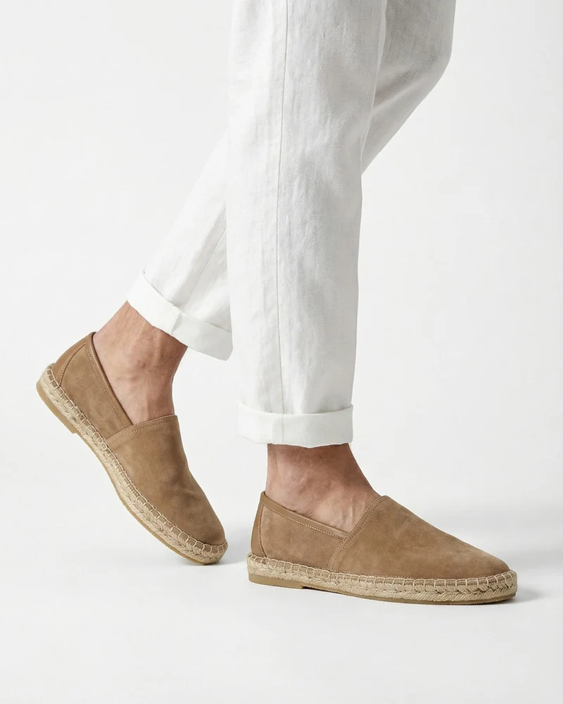 Mykonos Camel Slip-On Suede Loafers Genuine Leather Casual Flats