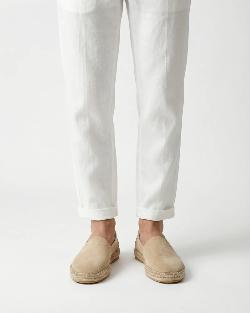Mykonos Rice White Slip-On Suede Loafers Genuine Leather Casual Flats