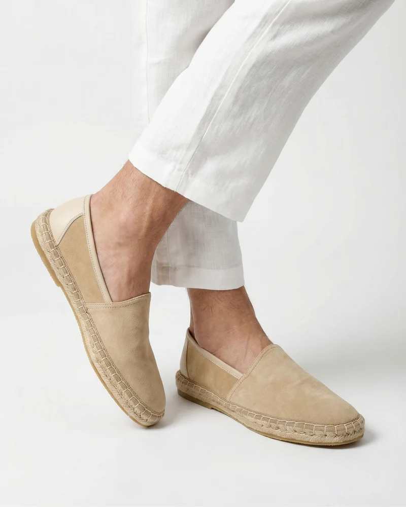 Mykonos Rice White Slip-On Suede Loafers Genuine Leather Casual Flats