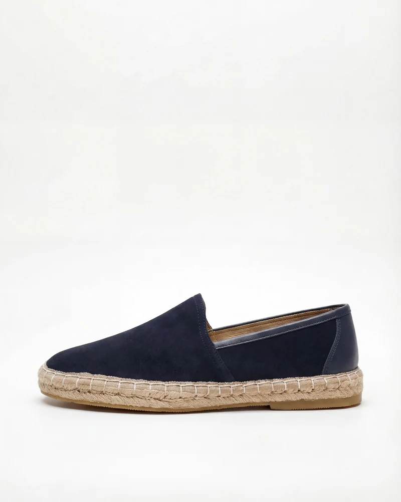 Mykonos Navy Blue Slip-On Suede Loafers Genuine Leather Casual Flats