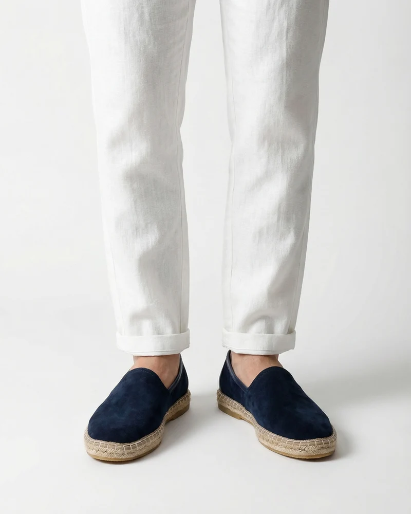 Mykonos Navy Blue Slip-On Suede Loafers Genuine Leather Casual Flats