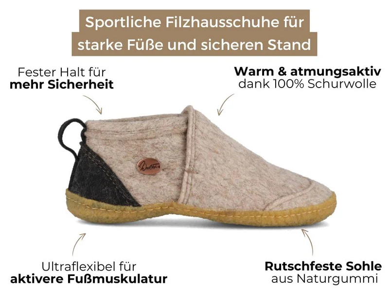 Taiga - hoher Filzhausschuh mit rutschhemmender Gummisohle, beige