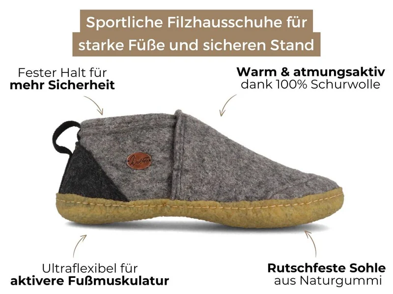 Taiga - hoher Filzhausschuh mit rutschhemmender Gummisohle, hellgrau