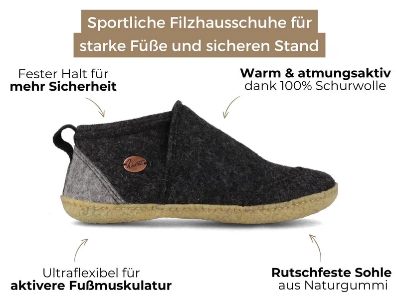 Taiga - hoher Filzhausschuh mit rutschhemmender Gummisohle, dunkelgrau