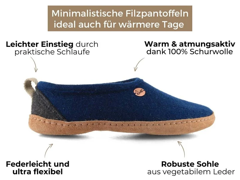 Hohe Filzhausschuhe Highland, blau