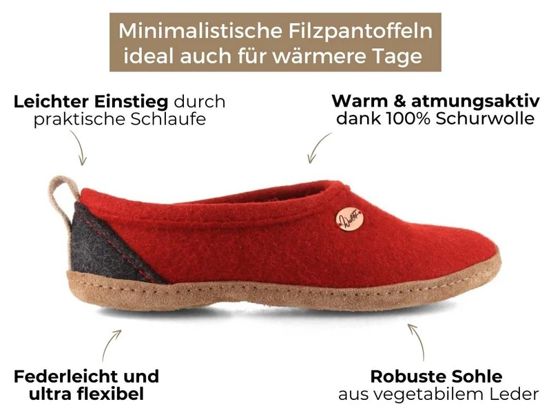 Hohe Filzhausschuhe Highland, rot