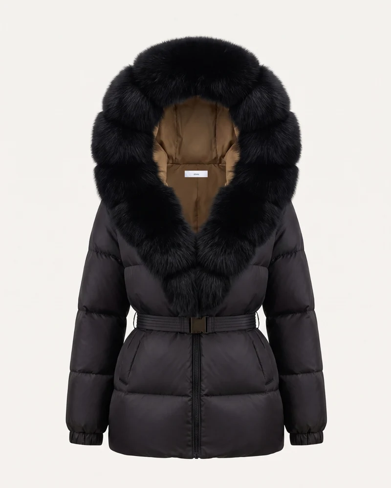 Duck Down Jacket with Fox Fur Trim Hood