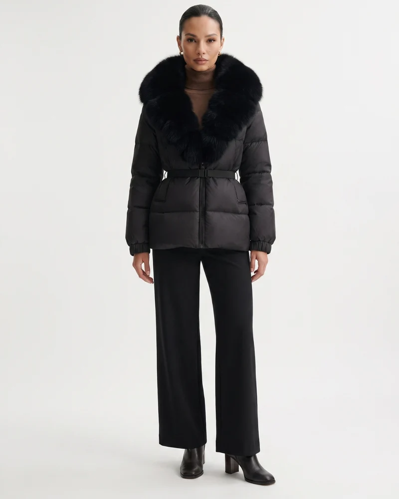 Duck Down Jacket with Fox Fur Trim Hood