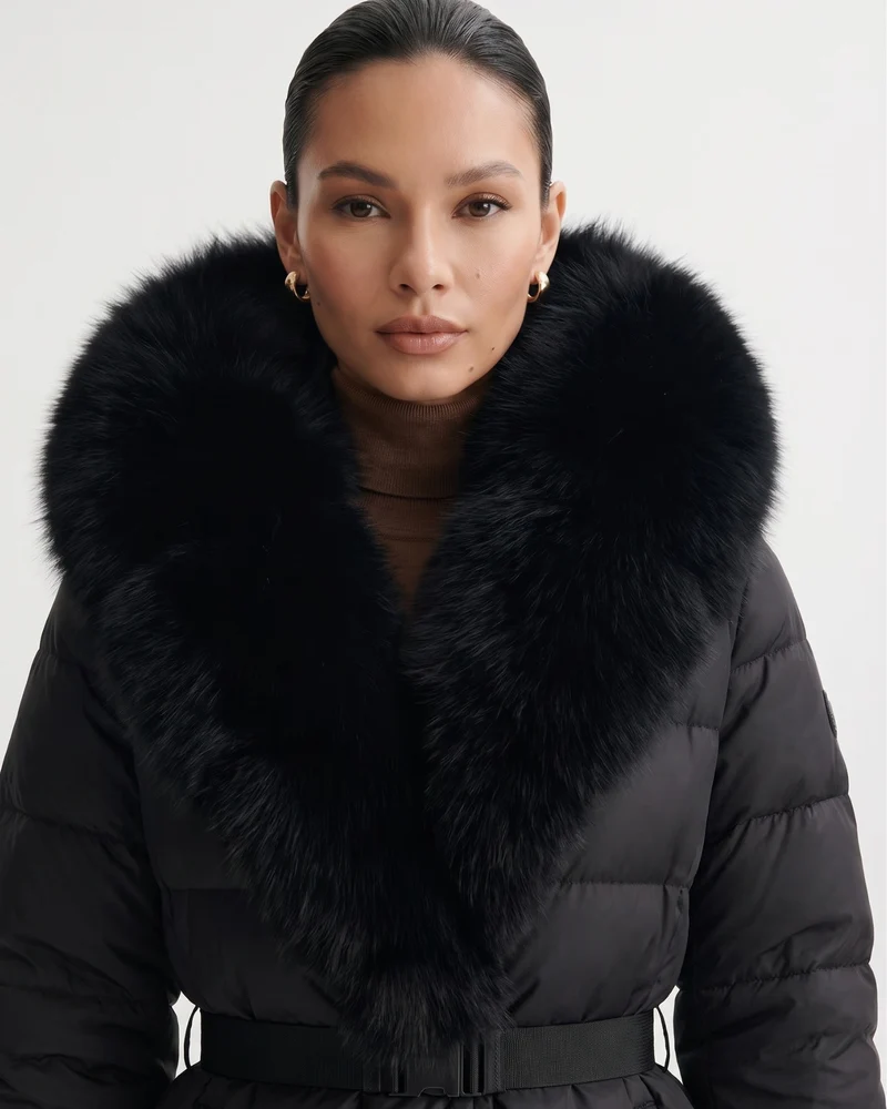 Duck Down Jacket with Fox Fur Trim Hood