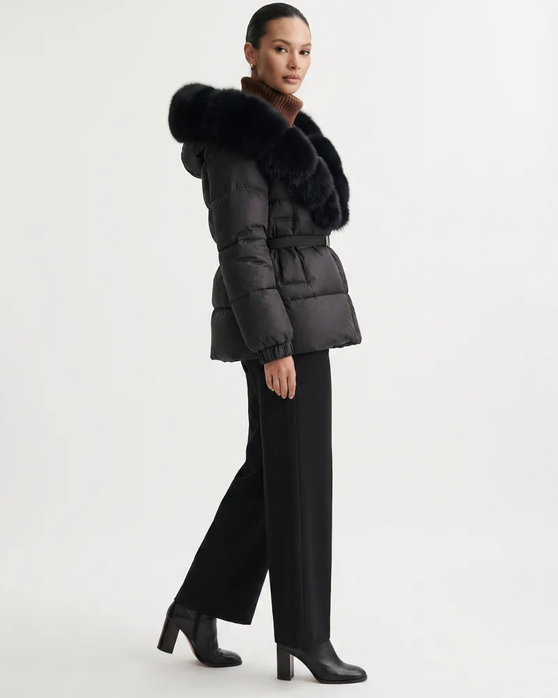 Duck Down Jacket with Fox Fur Trim Hood