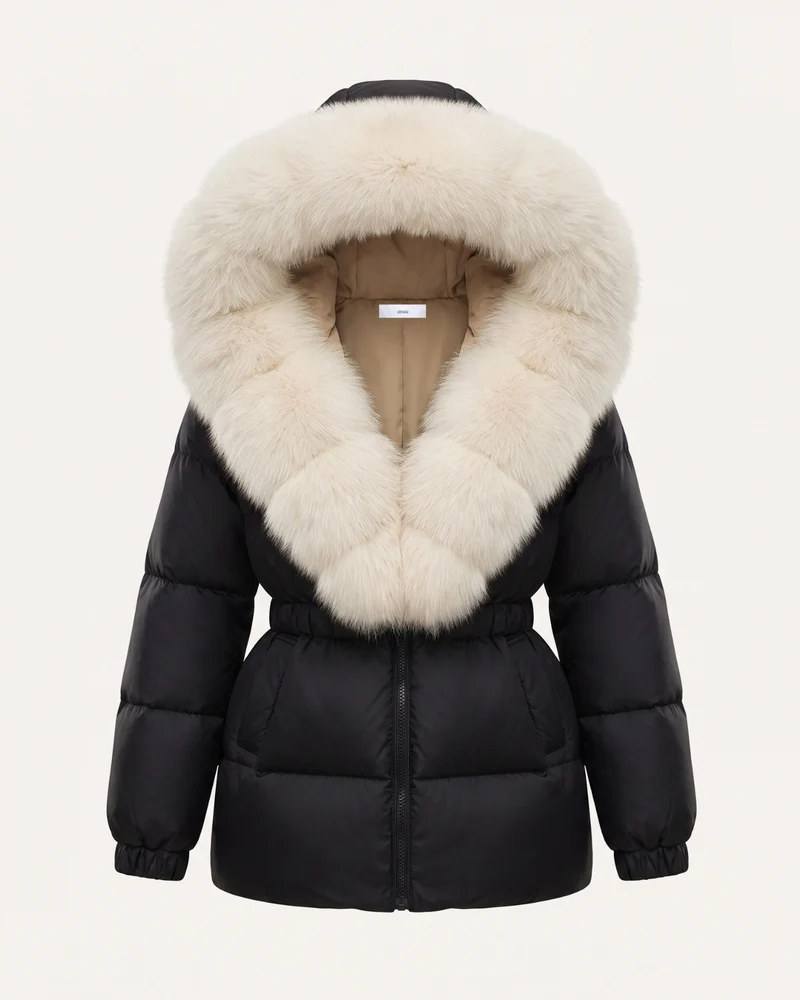 Duck Down Jacket with Fox Fur Trim Hood