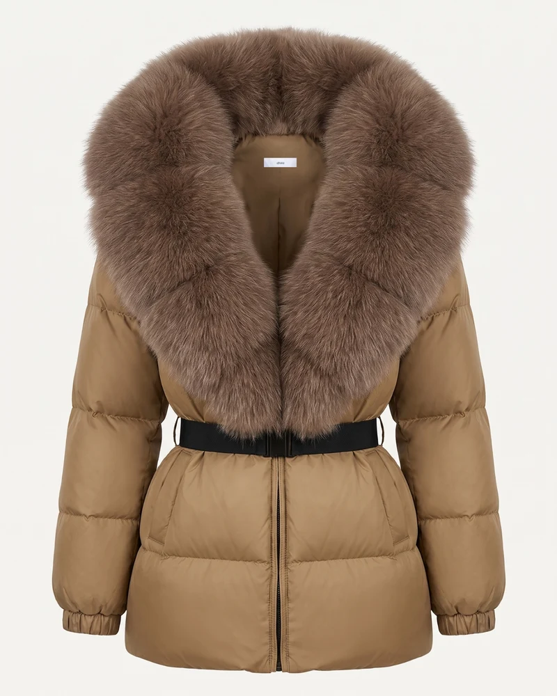 Duck Down Jacket with Fox Fur Trim Hood