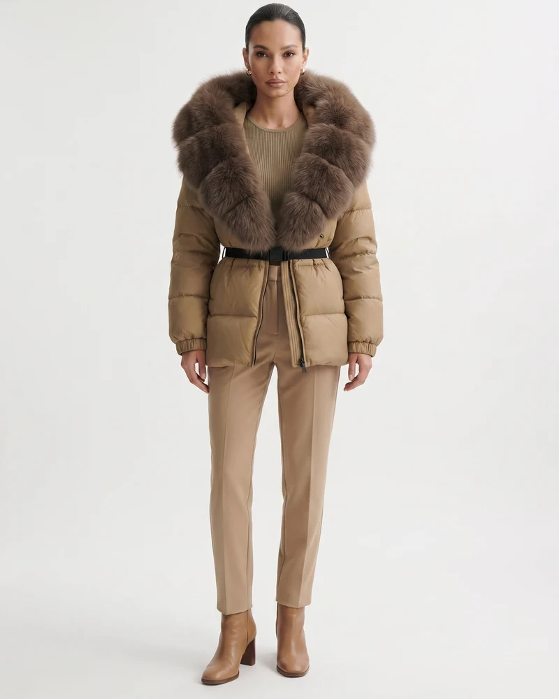 Duck Down Jacket with Fox Fur Trim Hood