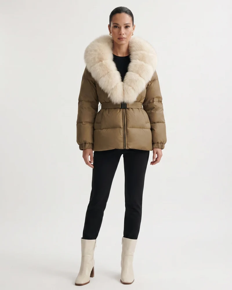 Duck Down Jacket with Fox Fur Trim Hood
