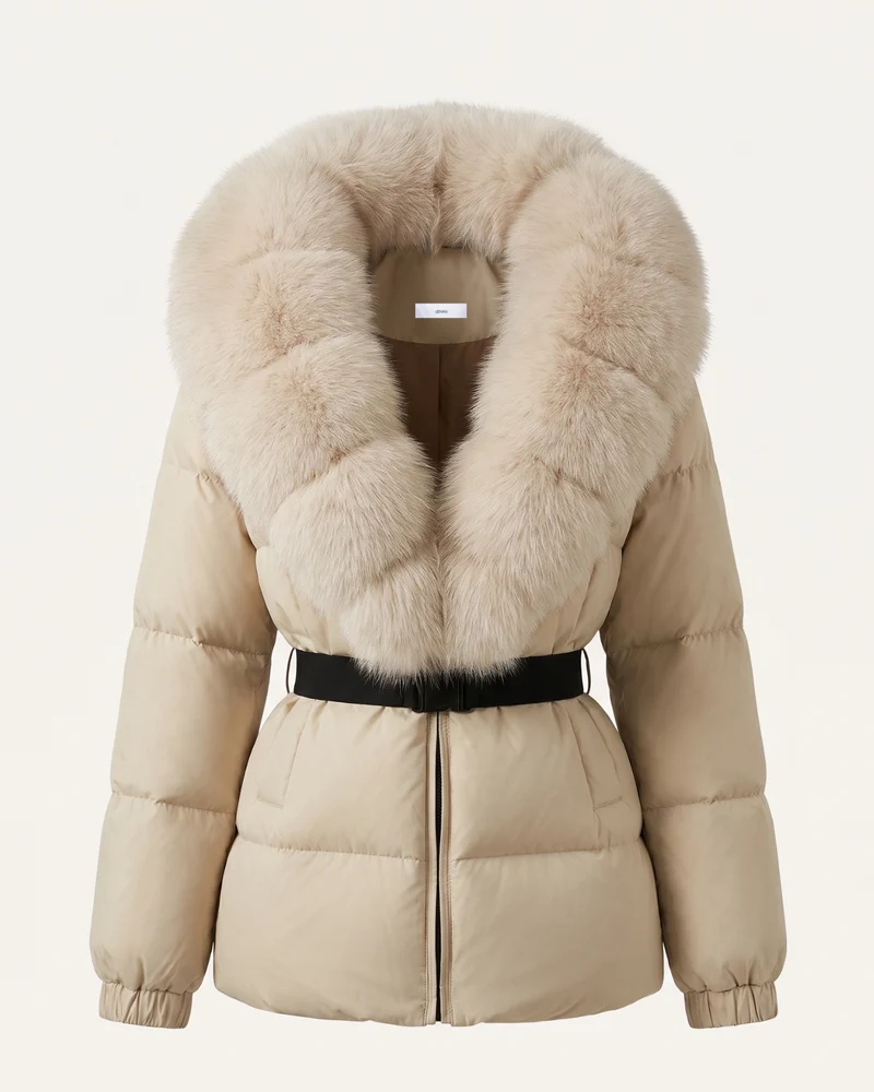 Duck Down Jacket with Fox Fur Trim Hood