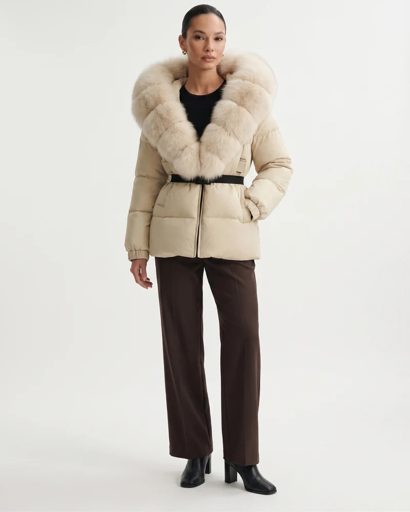 Duck Down Jacket with Fox Fur Trim Hood