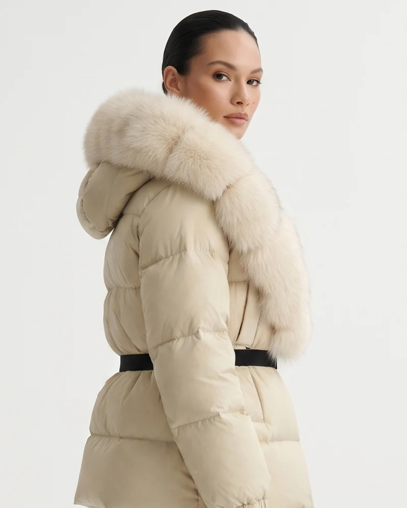Duck Down Jacket with Fox Fur Trim Hood