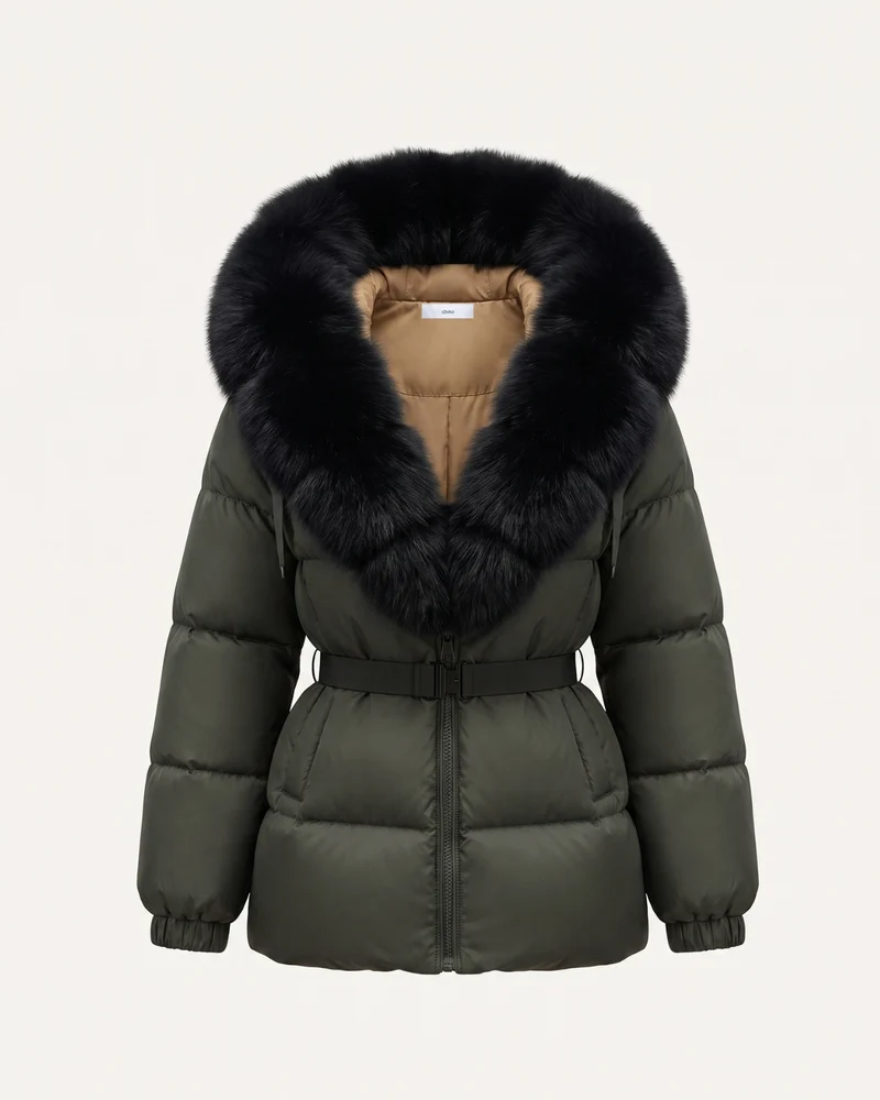 Duck Down Jacket with Fox Fur Trim Hood