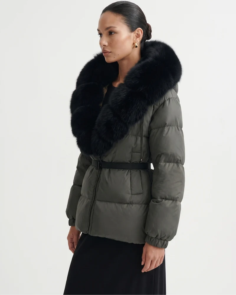 Duck Down Jacket with Fox Fur Trim Hood