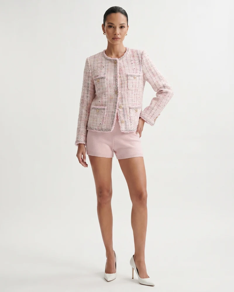 Rihanna Tweed Wool Pink Cardigan Jacket