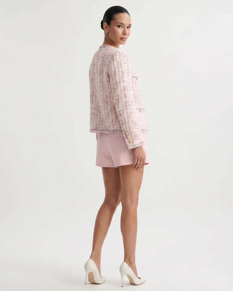 Rihanna Tweed Wool Pink Cardigan Jacket