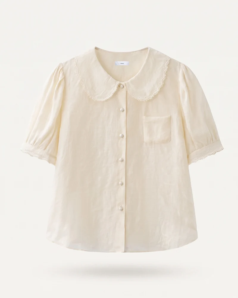 Sweet Lace Trim Embroidery White Top Shirt
