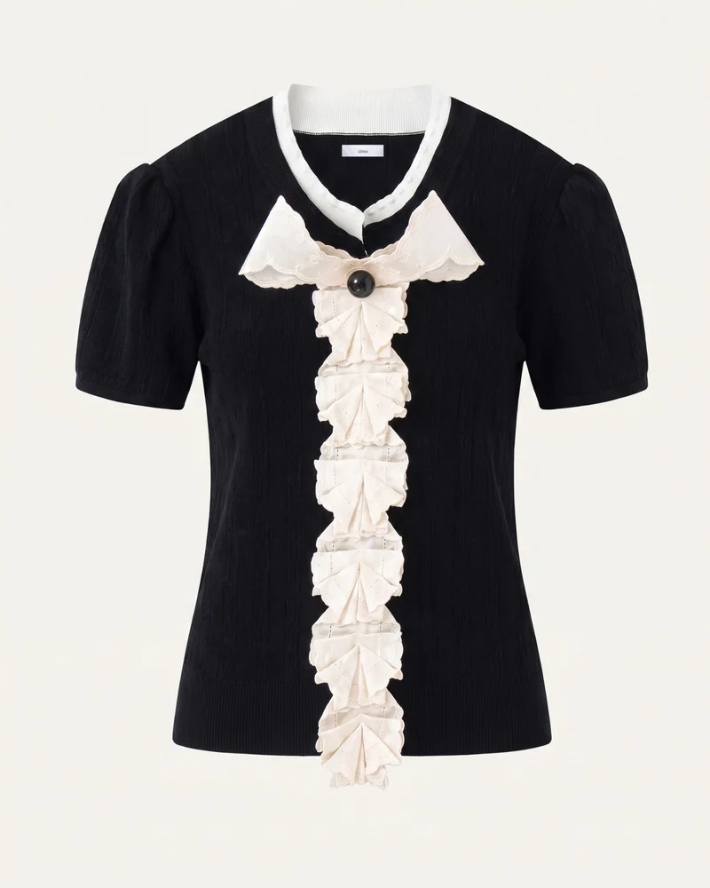 Designer Embroidered Flower Black Top