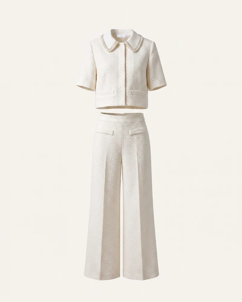 French Dream White Drilling Set Top & Pants
