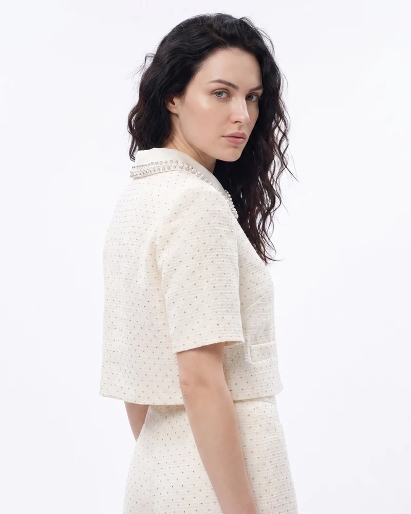 French Dream White Drilling Set Top & Pants