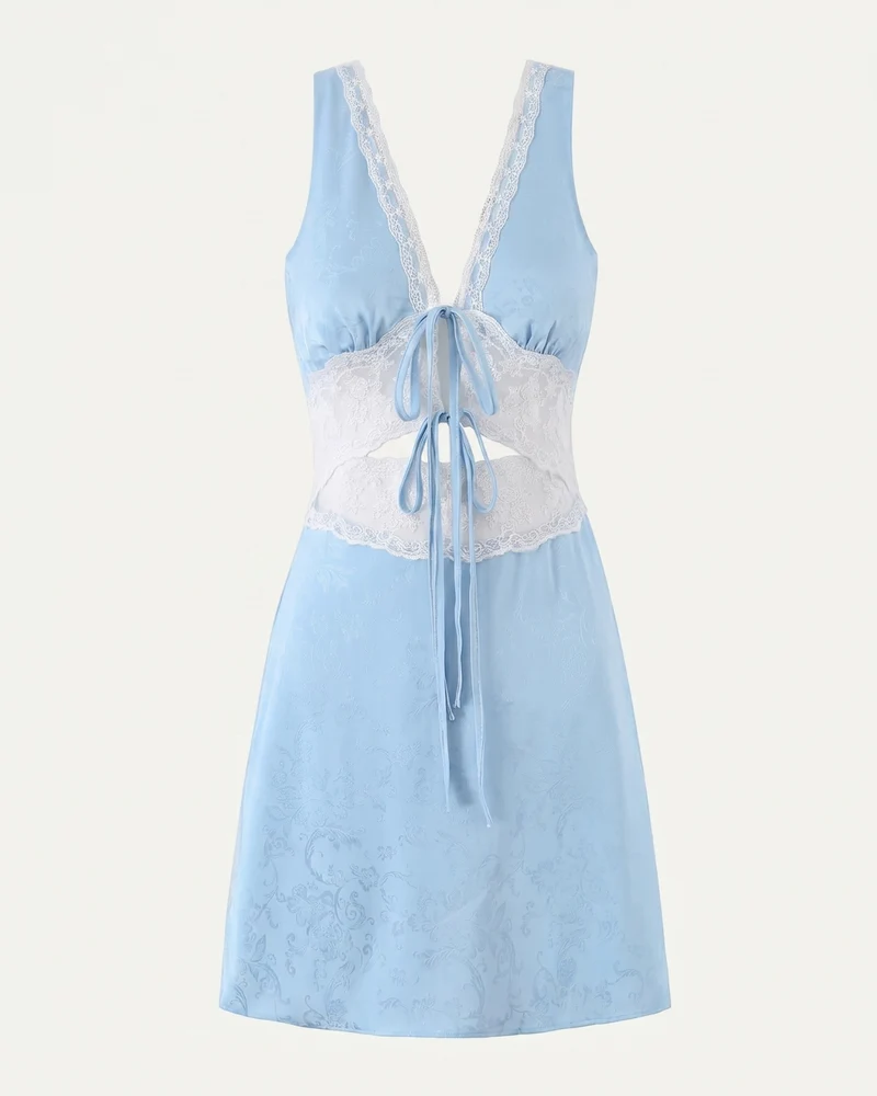 Blue Lace-up Strap V-neck Mini Dress
