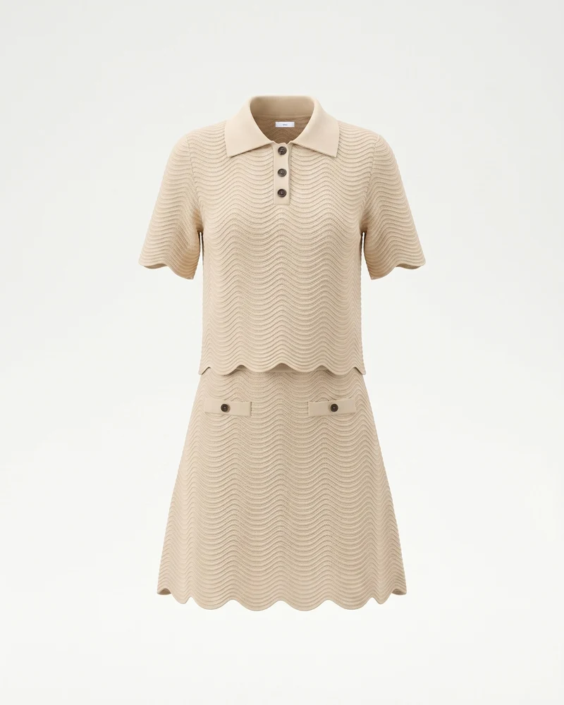 Apricot Set Jacquard Top & Short Skirt