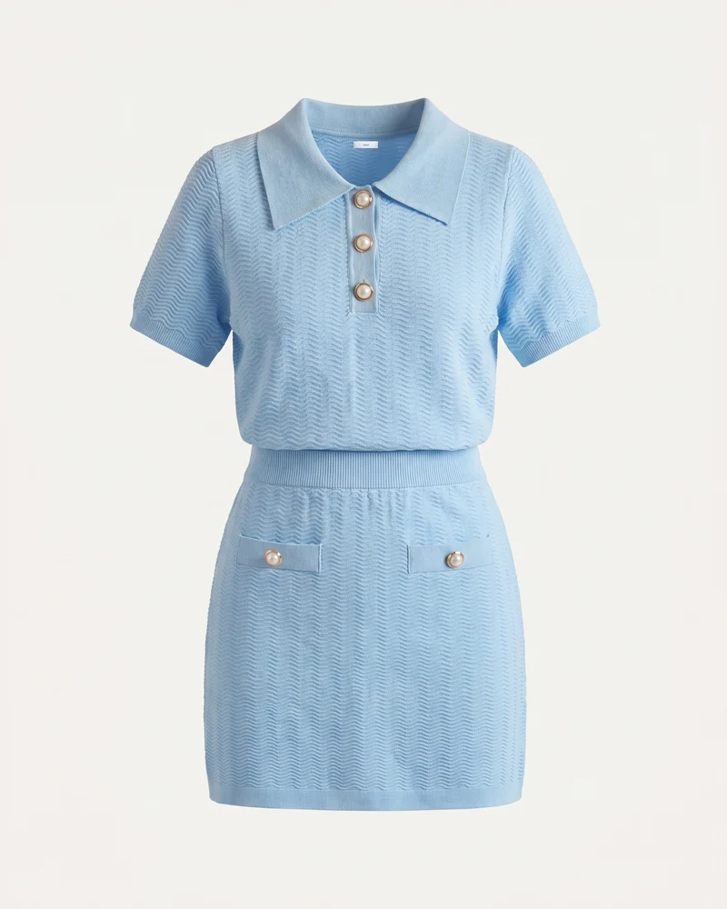 Mira Light Blue Set Polo & Skirt