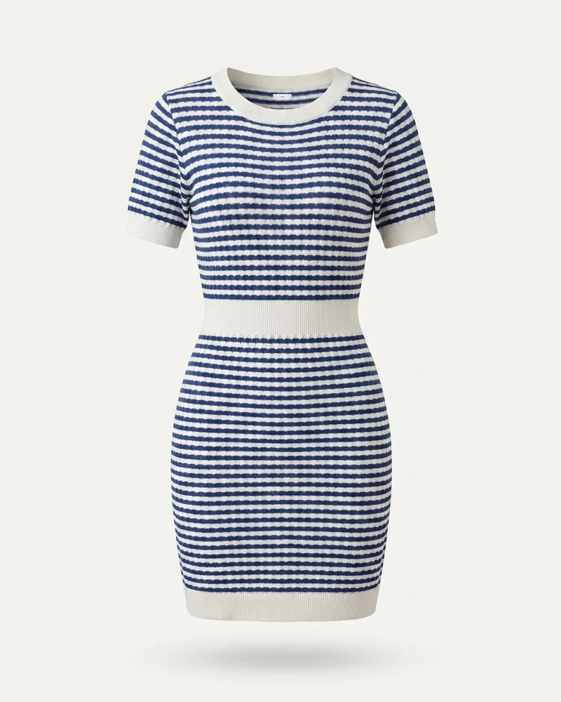 Blue Striped Contrast Dress