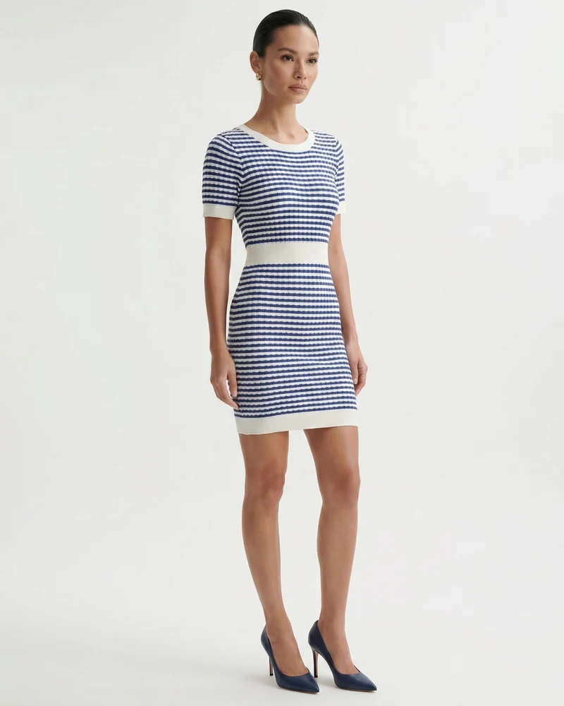 Blue Striped Contrast Dress