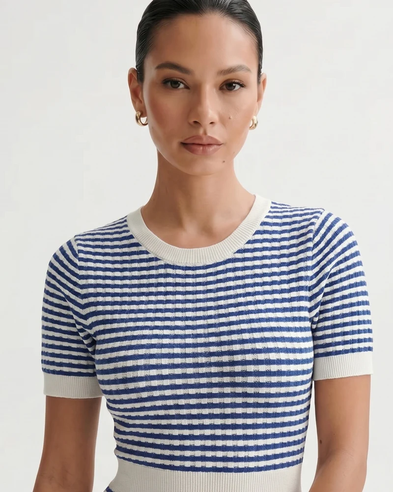 Blue Striped Contrast Dress