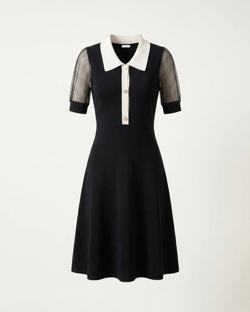Short-Sleeved A-Line Skirt Black Dress Polo