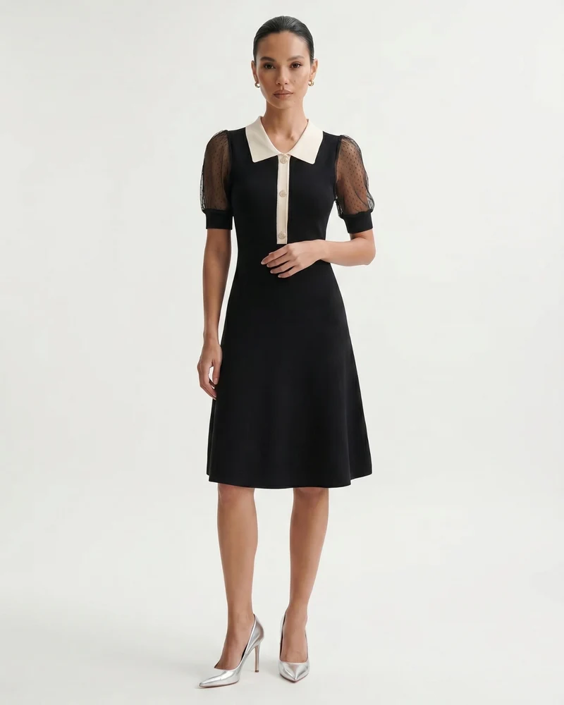 Short-Sleeved A-Line Skirt Black Dress Polo