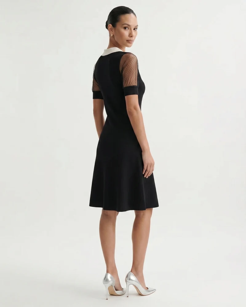Short-Sleeved A-Line Skirt Black Dress Polo
