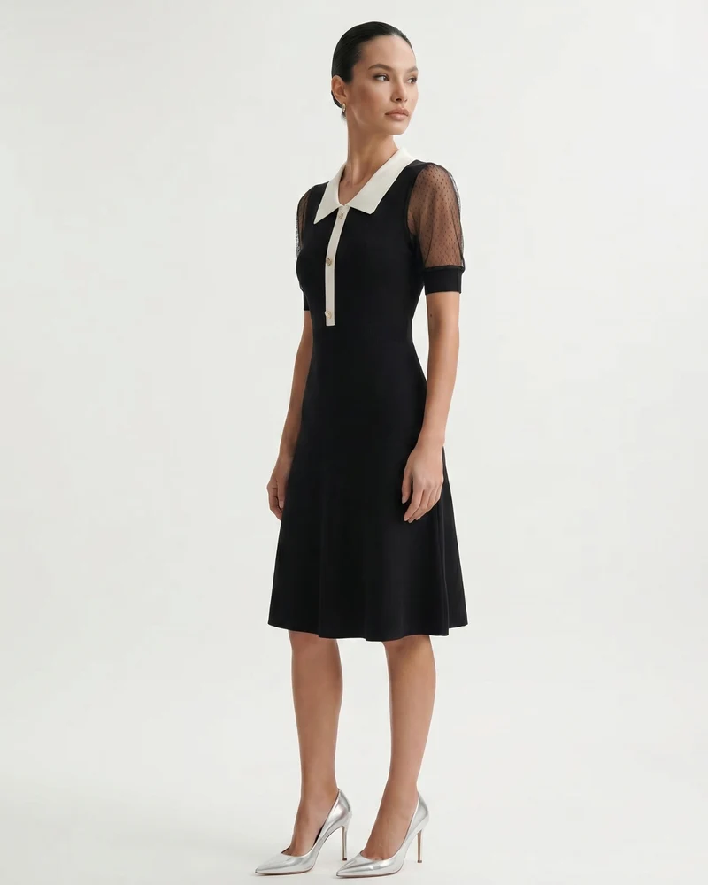 Short-Sleeved A-Line Skirt Black Dress Polo