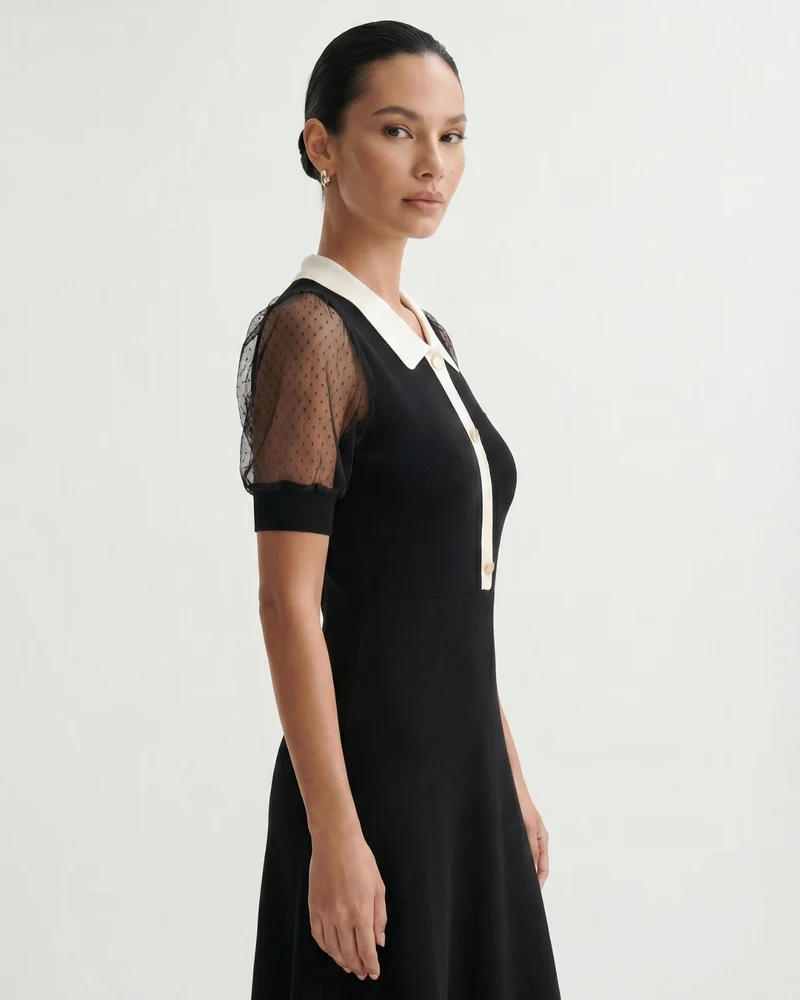 Short-Sleeved A-Line Skirt Black Dress Polo