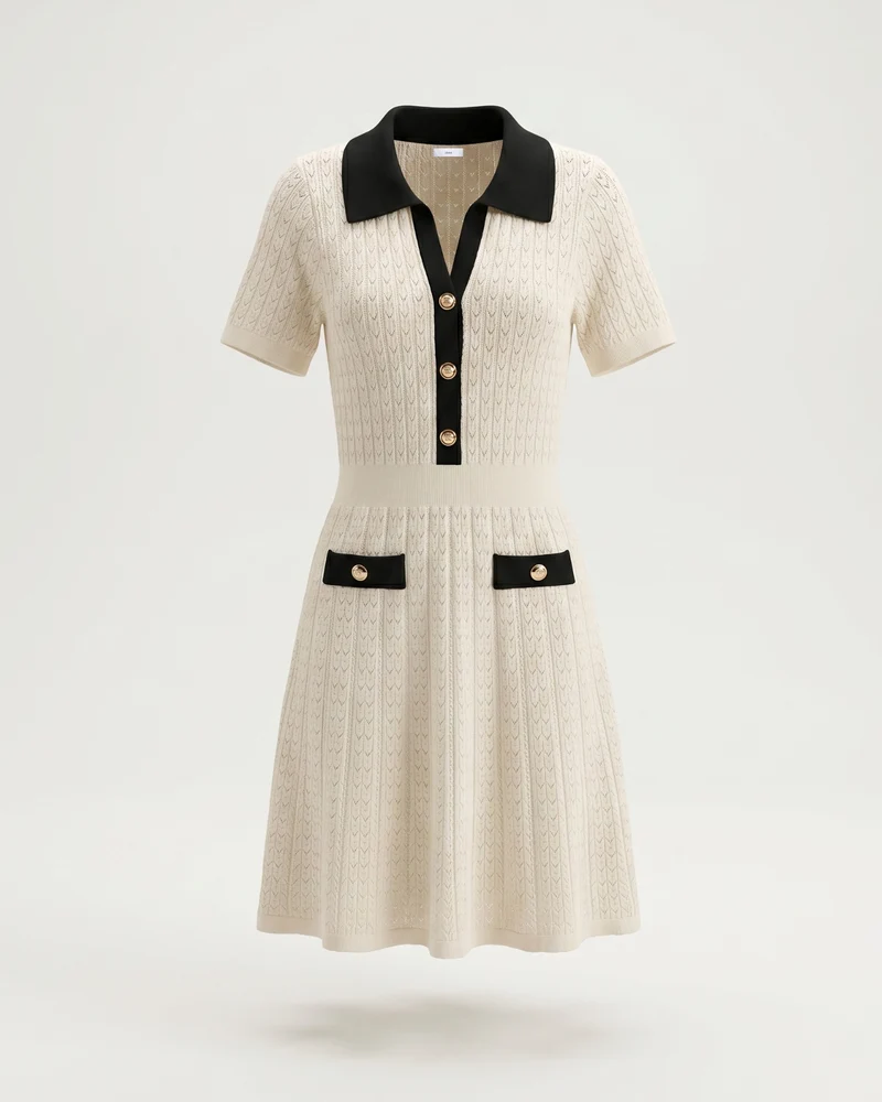 Old Money Short Sleeve Dress Apricot Black