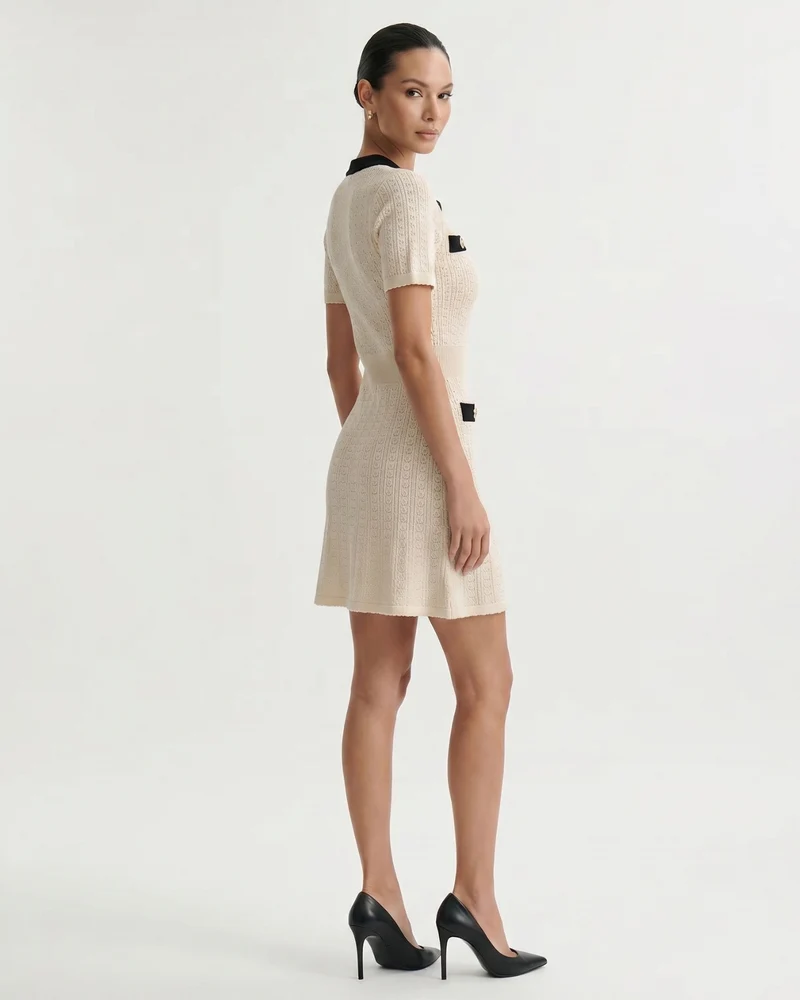 Old Money Short Sleeve Dress Apricot Black