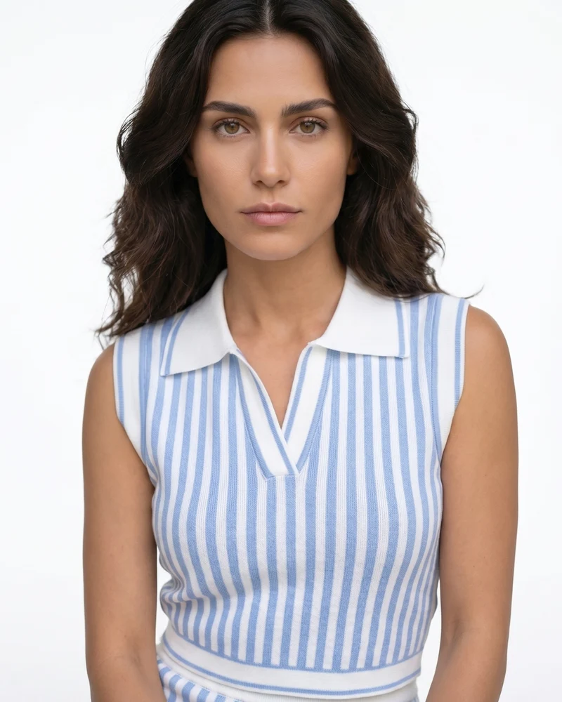 Knitted Two-Piece Short Skirt & Polo Vest Set
