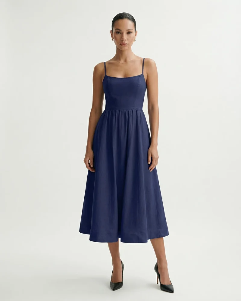 Mira Border Navy Blue Dress