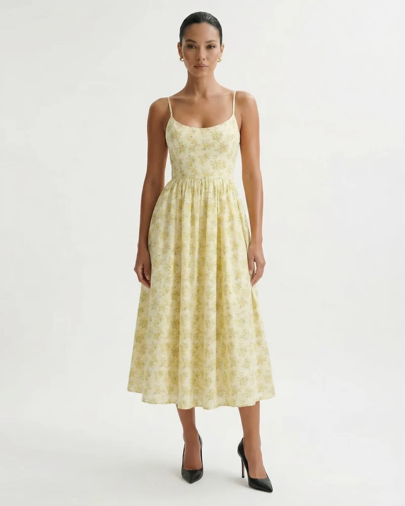 Mira Border Yellow Flowers Dress