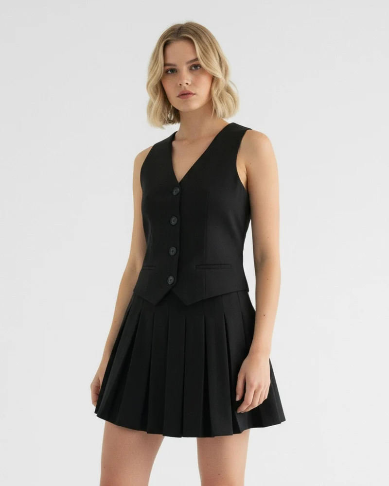 London V-Neck Striped Pleated Dress