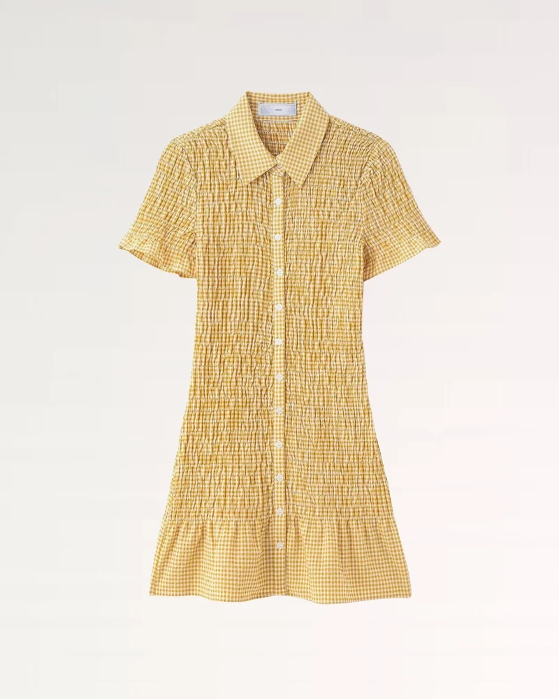 Napoli Pleated Plaid Short-Sleeved Dress