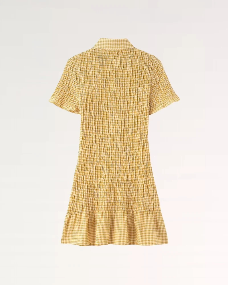 Napoli Pleated Plaid Short-Sleeved Dress