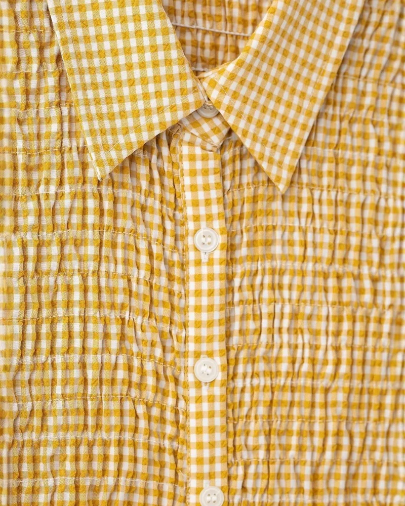 Napoli Pleated Plaid Short-Sleeved Dress