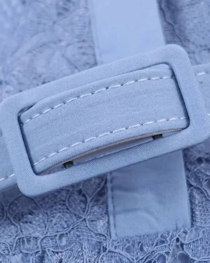 Retro Blue Dress Embroidery High Waisted